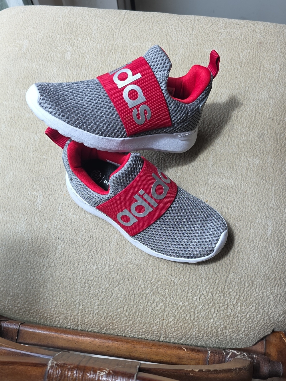 Adidas Kids Grey and Red Slip-On Athletic Sneakers Item#1080